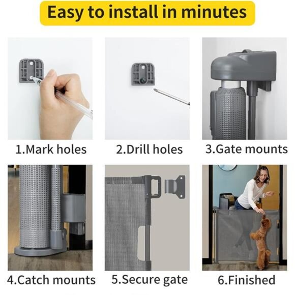 Retractable Baby Gate,Mesh Baby Gate or Mesh Dog Gate,33" Tall,Extends up to 55" - Picture 5 of 7